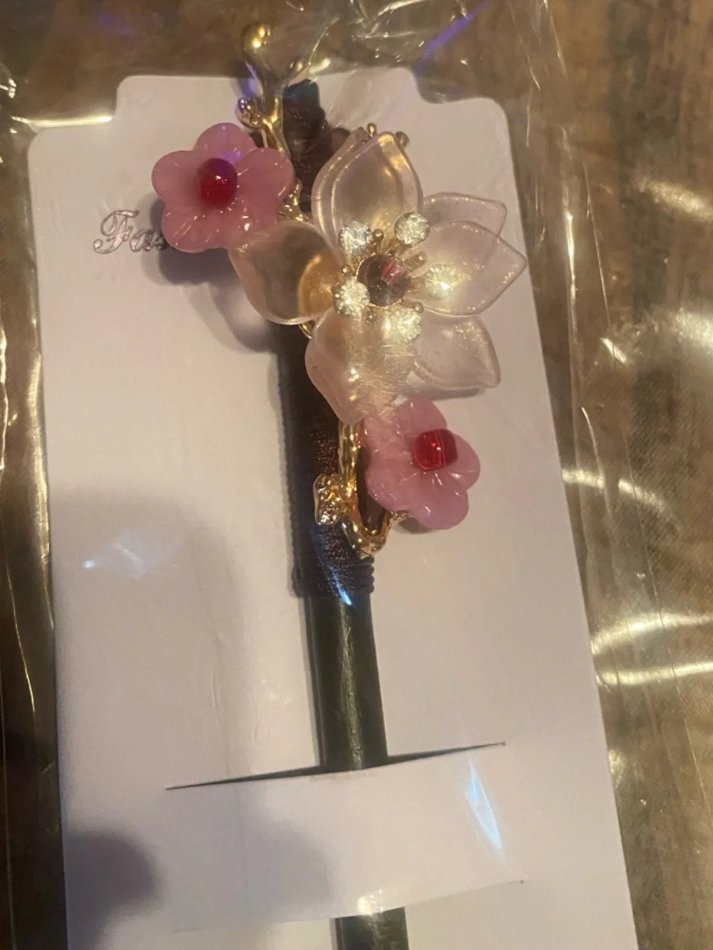 Pink Floral Crystal Hair Stick for Women